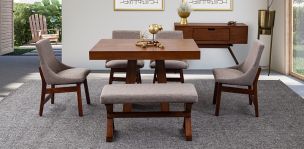 Comedor Odette Con Sillas Y Banca Beige 6 Piezas