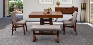 Comedor Odette Con Sillas Y Banca Beige 5 Piezas