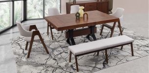 Comedor Rectangular 180 Cm Estocolmo Con Sillas Y Banca Beige 6 Piezas