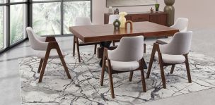 Comedor Rectangular 180 Cm Estocolmo Con Sillas Beige 7 Piezas