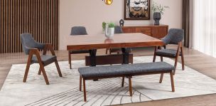 Comedor Rectangular 180 Cm Estocolmo Con Sillas Y Banca Gris 6 Piezas