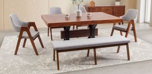 Comedor Rectangular 180 Cm Estocolmo Con Sillas y Banca Plata 6 Piezas