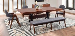 Comedor Rectangular 240 Cm Estocolmo Con Sillas Y Banca Gris 6 Piezas