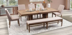 Comedor Rectangular 240 Cm Anka Con Sillas y Banca Anka Mix Café 7 Piezas