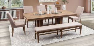 Comedor Rectangular 240 Cm Anka Con Sillas y Banca Anka Mix Café 7 Piezas