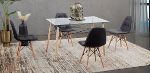 Comedor Rectangular Atlas Con Sillas Angun Negro 5 Piezas