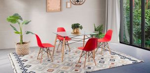 Comedor Rectangular Atlas Con Sillas Rojo 5 Piezas