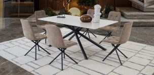 Comedor 180 X 100 Cm Traver Beige 7 Piezas