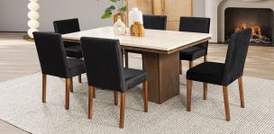 Comedor Rectangular De Mármol 180 Cm Alessia Beige/Negro 7 Piezas