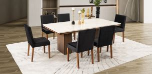 Comedor Rectangular De Mármol 210 Cm Alessia Beige/Negro 7 Piezas