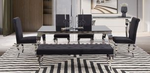 Comedor Rectangular Cristal Elenor Negro 6 Piezas