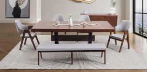 Comedor Rectangular 240 Cm Estocolmo Con Sillas Y Banca Plata 6 Piezas