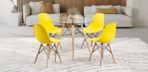 Comedor Redondo Atlas Con Sillas Amarillo 5 Piezas