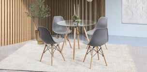 Comedor Redondo Atlas Con Sillas Gris 5 Piezas