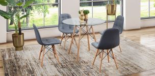 Comedor Redondo Atlas Con Sillas Angun Gris 5 Piezas