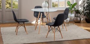 Comedor Redondo Atlas Con Sillas Angun Negro 5 Piezas