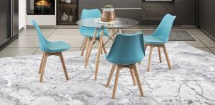 Comedor Redondo Atlas Con Sillas Arthus Azul 5 Piezas