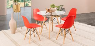 Comedor Redondo Atlas Con Sillas Rojo 5 Piezas