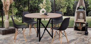 Comedor Redondo Nápoles Parota con Sillas Atlas Negro 5 Piezas