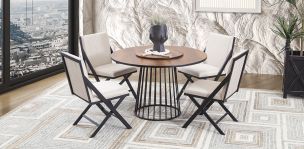 Comedor Redondo Tammy Beige 5 Piezas 