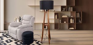 Lámpara De Piso Parota Leda Negro