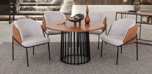 Comedor Redondo 120 Cm Valentina Beige 5 Piezas