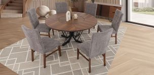 Comedor Redondo Piastri Con Sillas Versalles Gris 7 Piezas