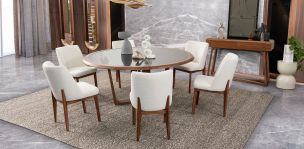 Comedor Redondo 180 Cm Irlanda Blanco 7 Piezas  