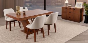 Comedor Volta Nogal Con Sillas Olaf Beige 5 Piezas