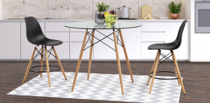 Comedor Bar Redondo Atlas Con Bancos Negro 3 Piezas