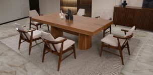 Comedor Rectangular 240 Cm Lynnea Con Sillas Cordel Beige 7 Piezas