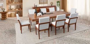 Comedor Rectangular 240 Cm Creta Gris Claro 9 Piezas