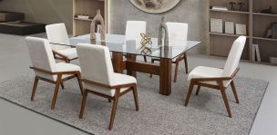 Comedor Rectangular De Cristal Praga Con Sillas Praga Mix Beige 7 Piezas