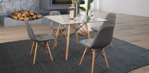 Comedor Cuadrado Atlas Con Sillas Angun Gris 5 Piezas