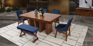 Comedor 180 Cm Odette Con Sillas y Banca Azul Marino Verona 6 Piezas