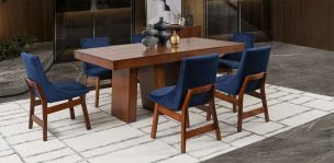 Comedor 180 Cm Odette Con Sillas Azul Marino Verona 7 Piezas