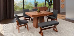 Comedor Odette Con Sillas Y Banca Gris 6 Piezas