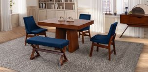 Comedor 120 Cm Odette Con Sillas Y Banca Azul Marino 5 Piezas