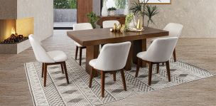 Comedor Odette 180 Cm Con Sillas Olaf PL Arena 7 Piezas