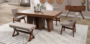 Comedor Odette  Con Sillas y Banca Beige 6 Piezas
