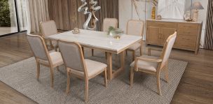 Comedor Rectangular De Mármol Elora CL Beige 7 Piezas
