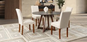 Comedor Redondo Hiedra Con Sillas Kiro Beige 5 Piezas