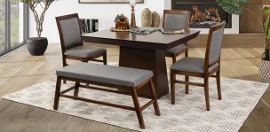 Comedor De 120 Cm Montreal Con Sillas Y Banca Gris 5 Piezas