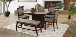 Comedor De 120 Cm Montreal Con Sillas Y Banca Gris 6 Piezas