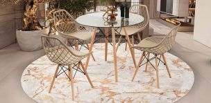 Comedor Redondo Atlas Con Sillas Caser Beige 5 Piezas