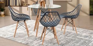 Comedor Redondo Atlas Con Sillas Caser Gris 5 Piezas