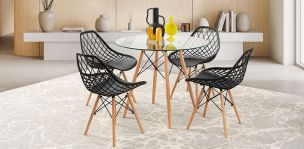 Comedor Redondo Atlas Con Sillas Caser Negro 5 Piezas