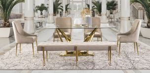 Comedor Royal Gold LV Con Sillas Y Banca Beige