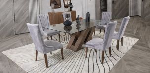 Comedor Rectangular 220 Cm Penthouse Plata 7 Piezas