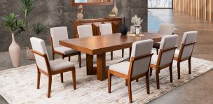 Comedor Rectangular 240 Cm Creta Arena 9 Piezas